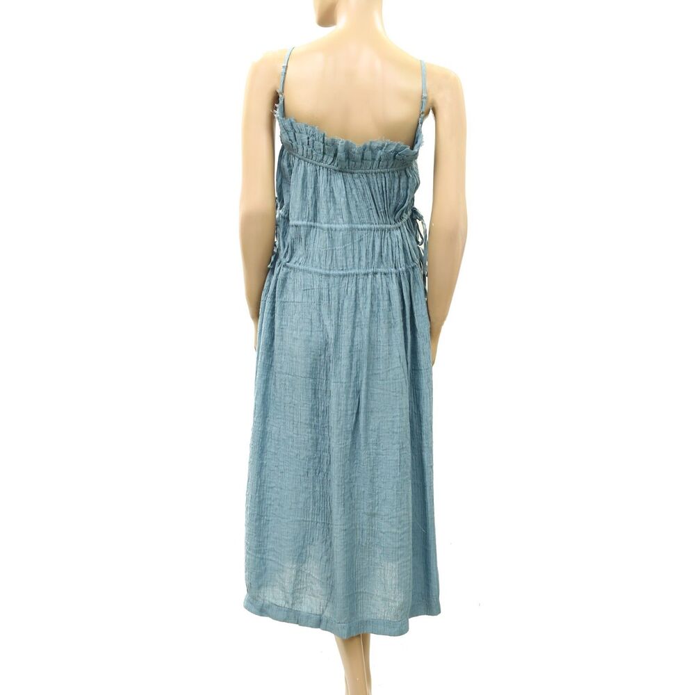 Muse Assembly Textured Midi Dress Ruffle Tiered Sleeveless Solid Blue S 291477 - Picture 4 of 7